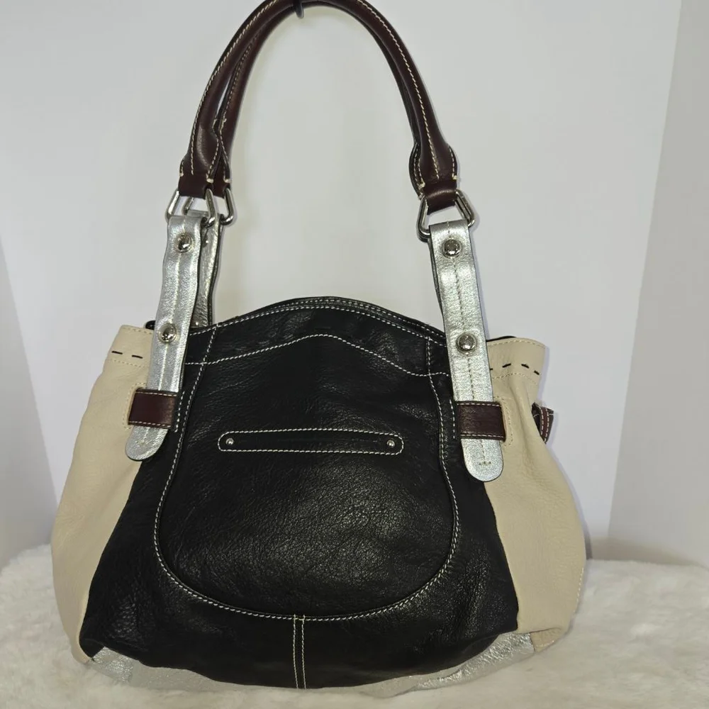 b. makowsky Large Multi Color Leather Hobo Bag in Beige, Black, Silver & Brown - Picture 2 of 14